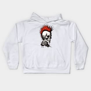 Red mohawk skull punkrocker Kids Hoodie